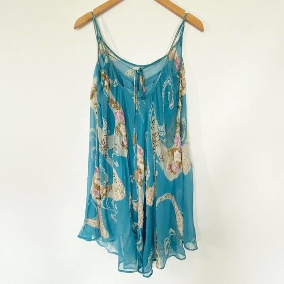 Tracy Reese Blue Beaded Embellished Peacock Silk Camisole Tunic Blouse Top - Picture 7 of 16